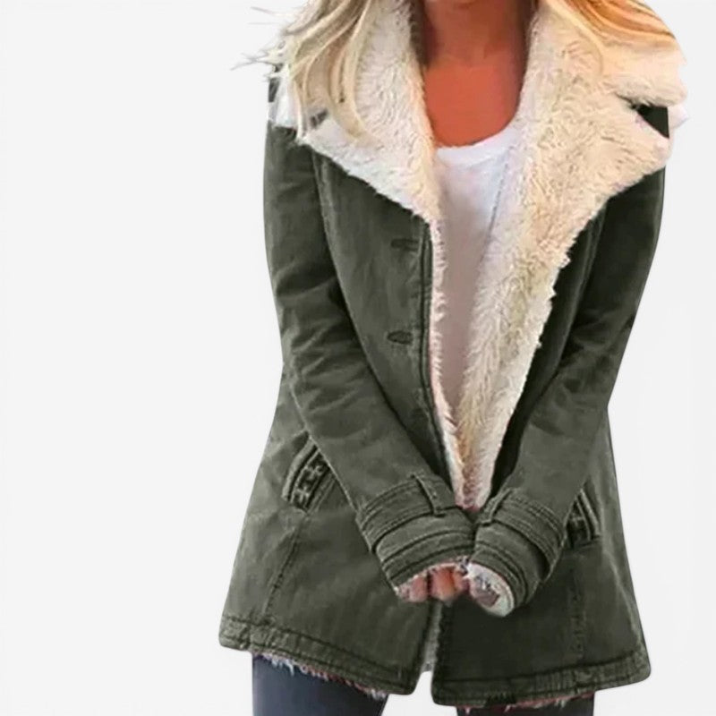 Women Long Sleeved Coat with Notched Collar