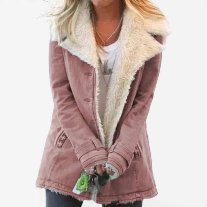Women Long Sleeved Coat with Notched Collar