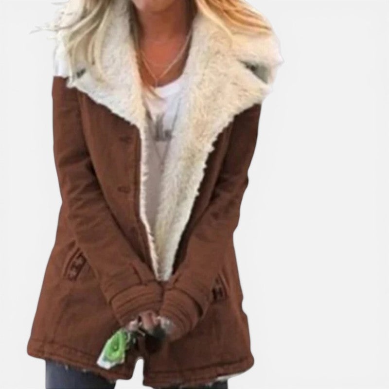 Women Long Sleeved Coat with Notched Collar