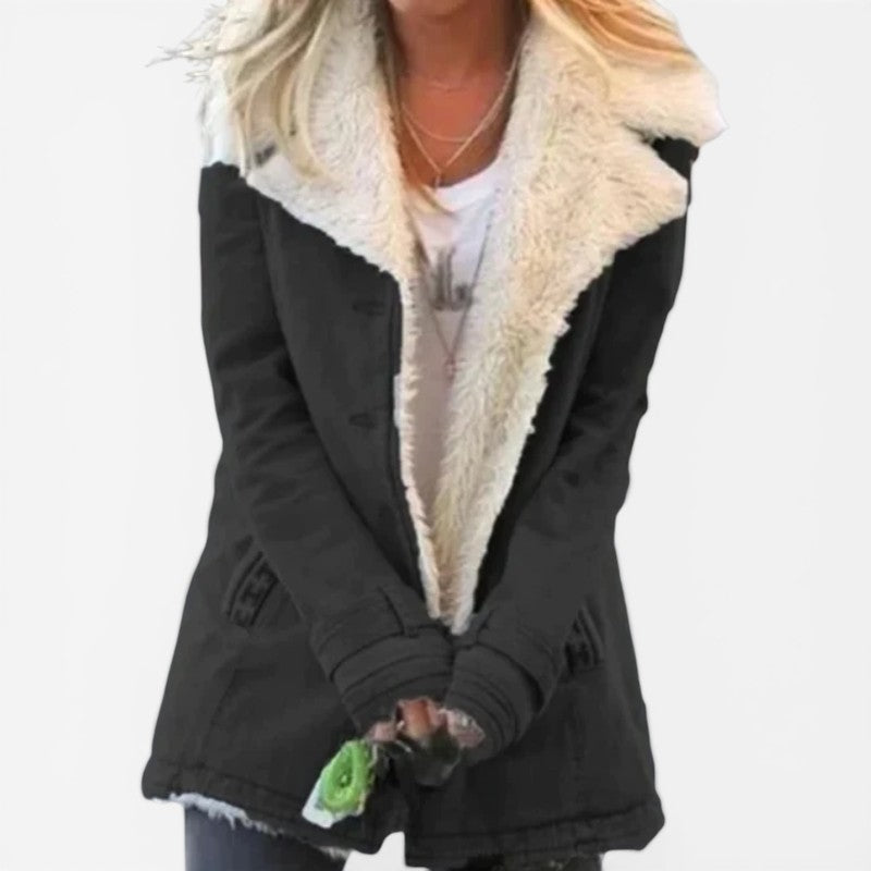Women Long Sleeved Coat with Notched Collar