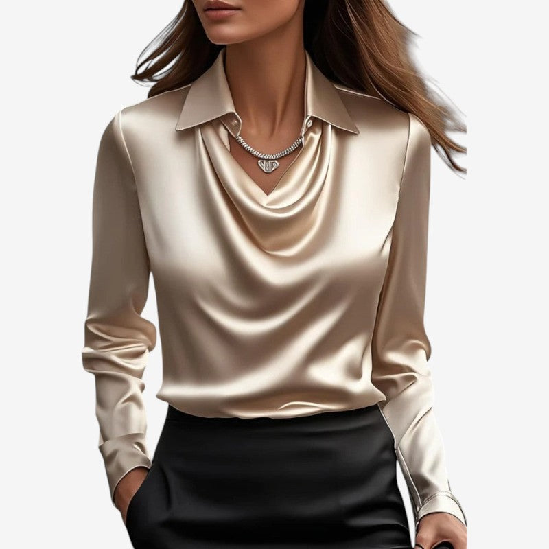 Women's Draped-Collar Long Sleeve Blouse