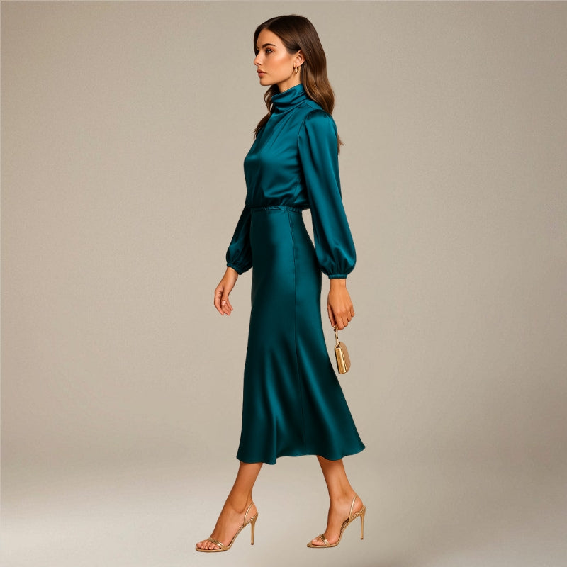 Women’s high-neck long sleeve midi dress