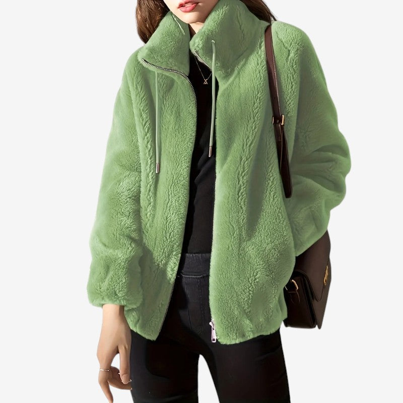 Women's Fleece Jacket with Stand Collar and Zip Front