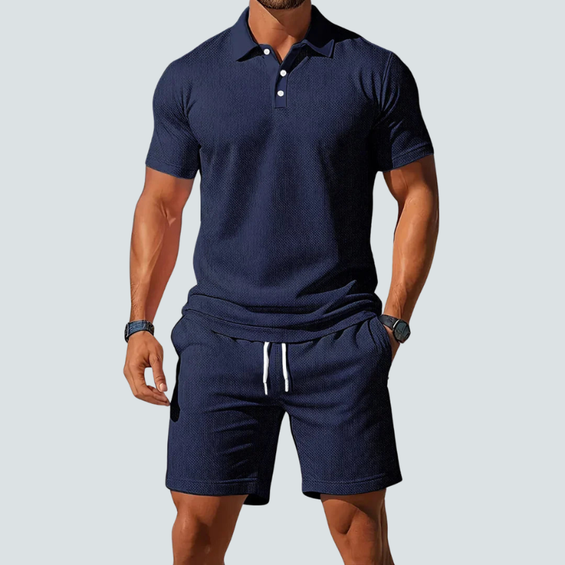 Men's Polo Shirt and Shorts Two-Piece Set