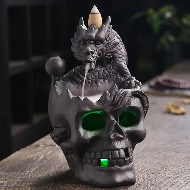 MysticFlow – LED Decorative Ornament with Skull and Dragon