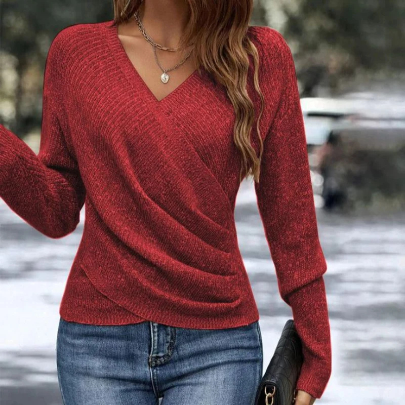 Women's Cross V-Neck Long Sleeve Sweater