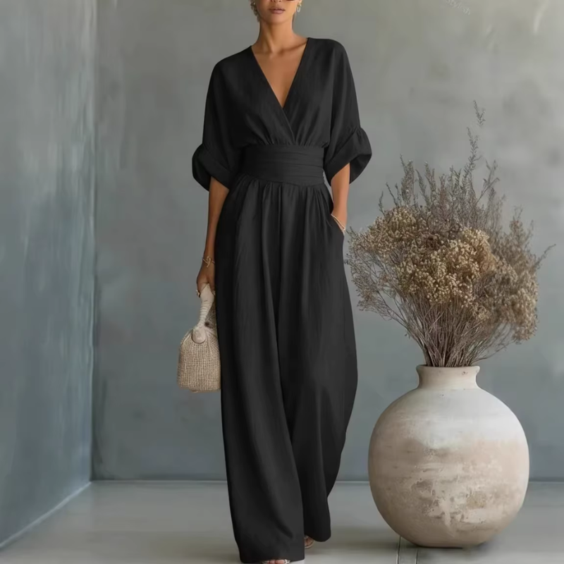 Chic Women's Wide Leg Jumpsuit with V Neck