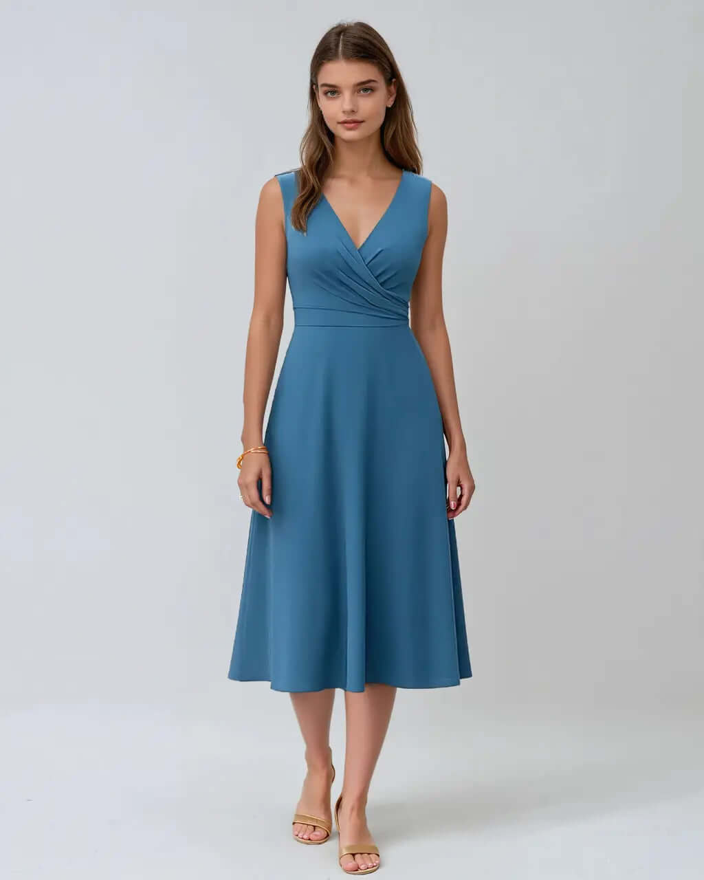 Mouwloze Midi Jurk van Polyester met V-hals-Dresses-Velani-Velani