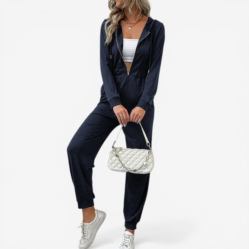 Women Long Sleeve Zip Front Jumpsuit
