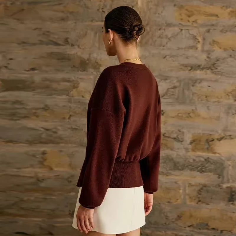 Charlotte – Chaqueta de cuello en V con cierre de botones y mangas largas