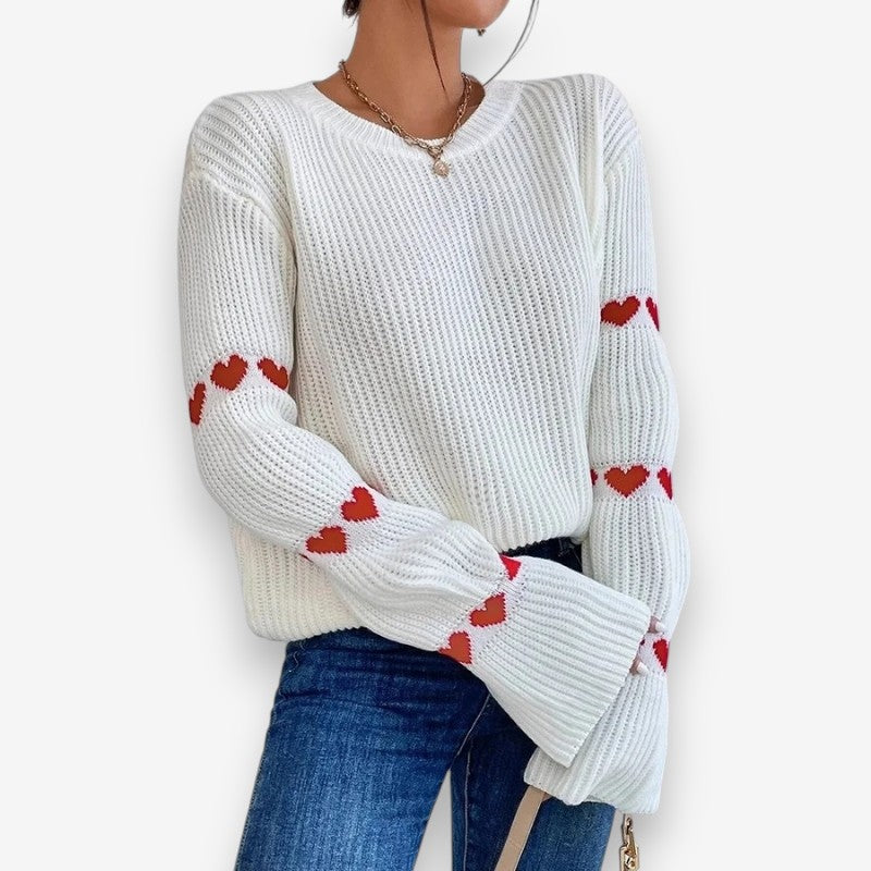 Emma – Long Sleeve Sweater with Heart Shape Pattern
