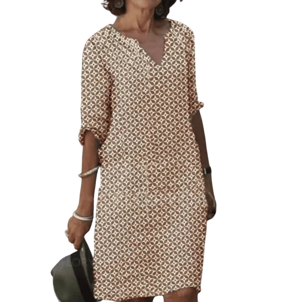 Hanne – Jurk met Print V-Hals en Korte Mouwen Velani