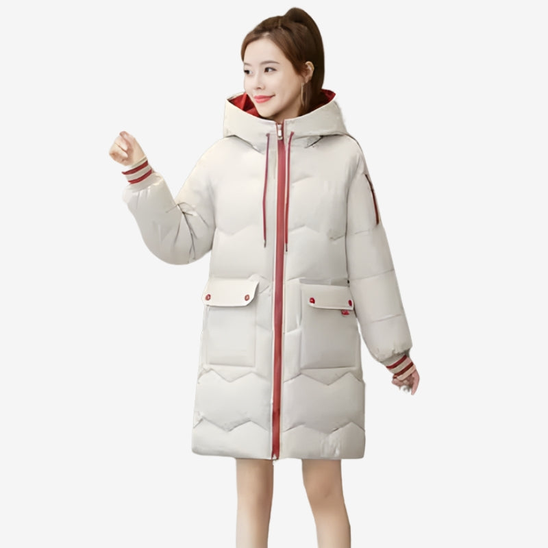 Lieke - Lange mouwen capuchonjas met zakken en rits Velani