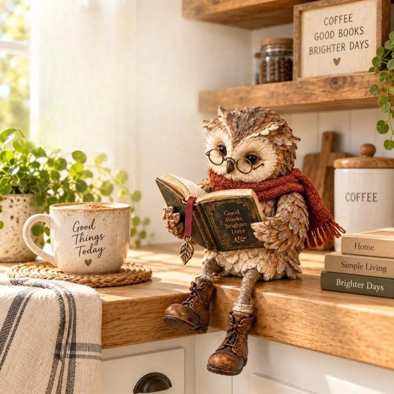 Owlmark - Owl Figurine with Book for Interior Decoration