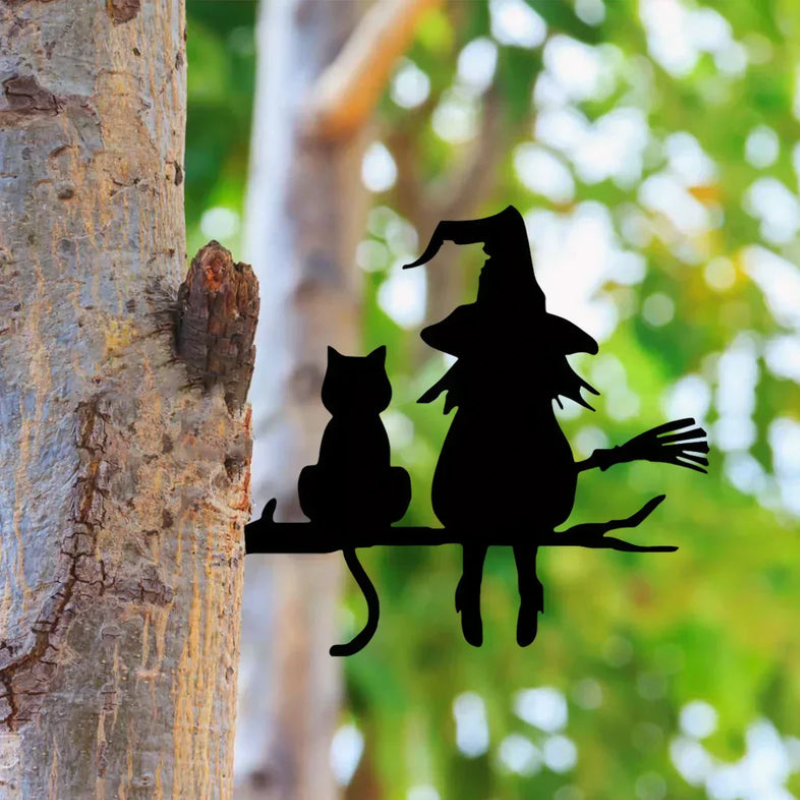 Witch and Cat Garden Silhouette Ornament