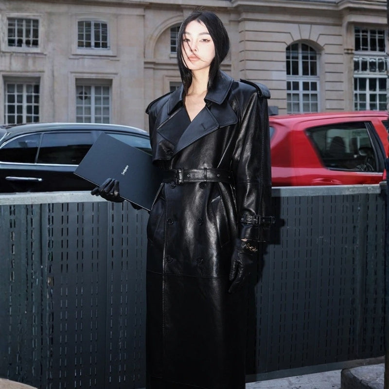 Olivia – Long Sleeve Coat With Down Collar And Adjustable Belt