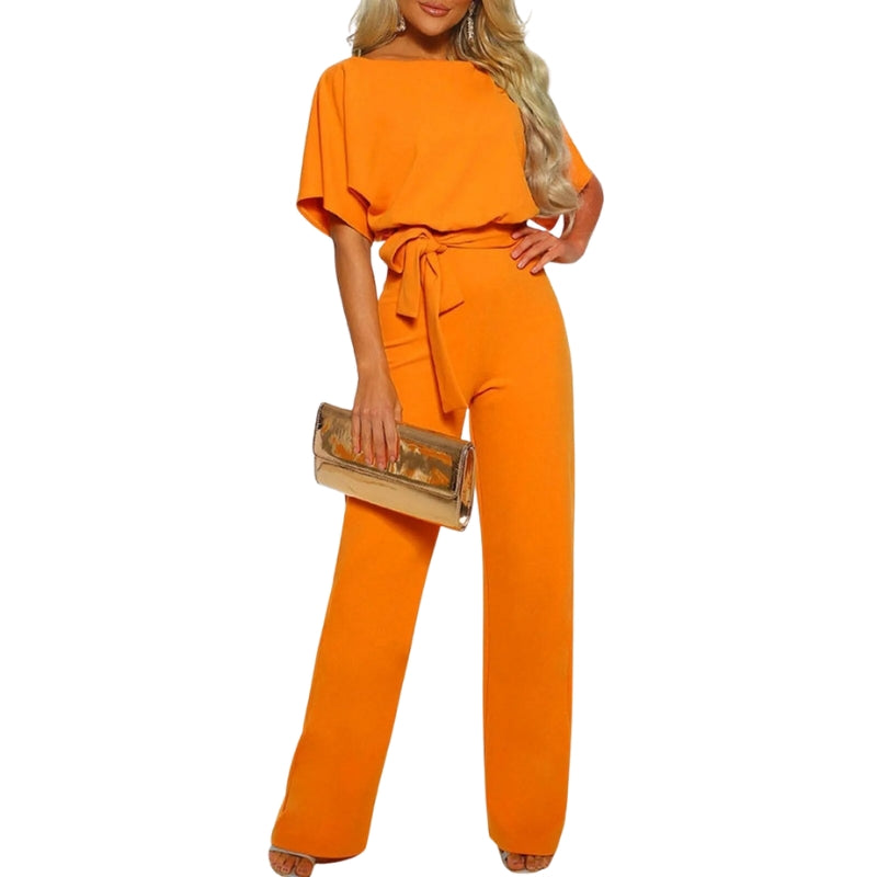 Isla – Wijde jumpsuit met ruche mouwen en riem in de taille Velani