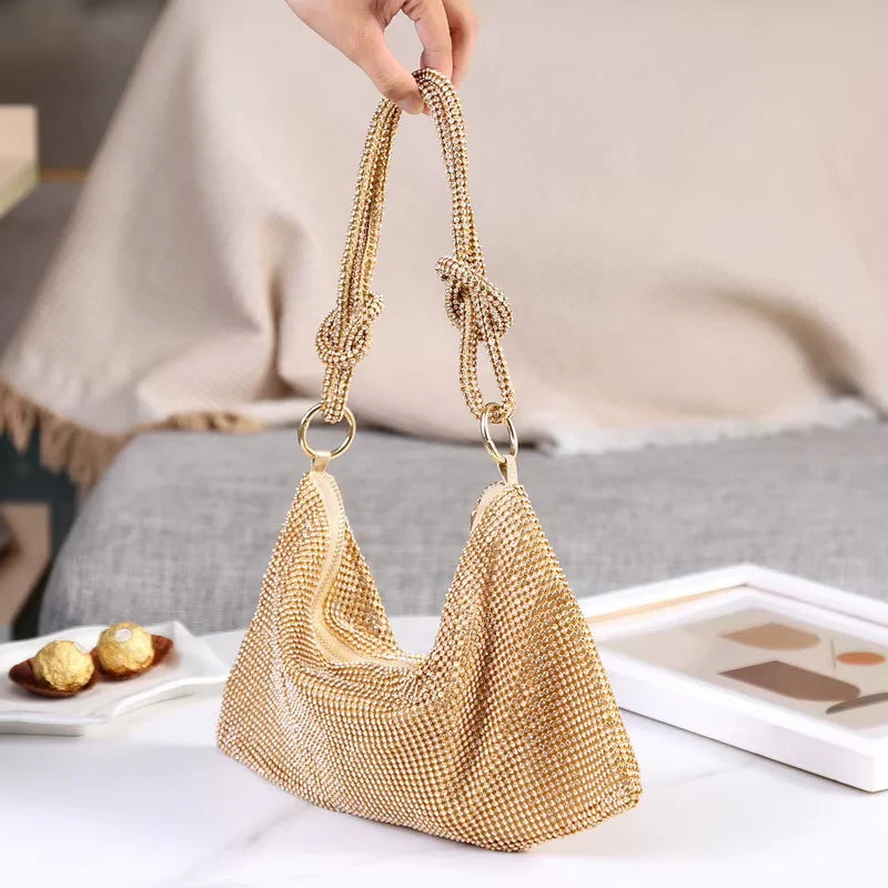 Annelie – Rhinestone Bucket Schoudertas met Verstelbare Riem Velani