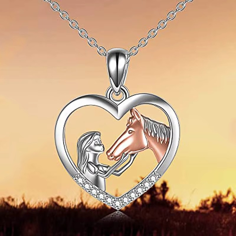 Heart Pendant Necklace with Horse Head Design
