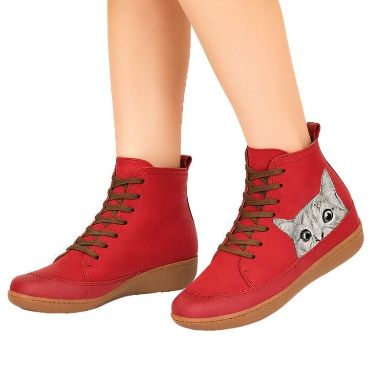 Hannah – Enkellaarsjes met Ronde Neus en Kat Motief Velani