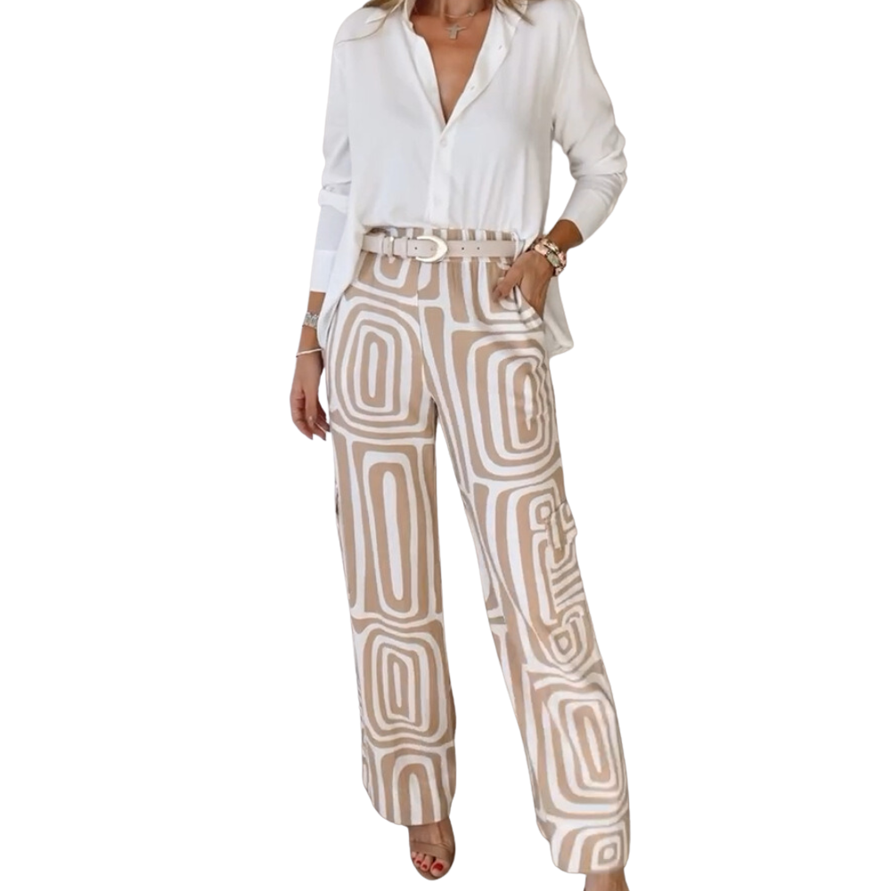 Livia – Tweedelige Set met Shirt met Lange Mouwen en Broek met Rechte Pijpen Velani