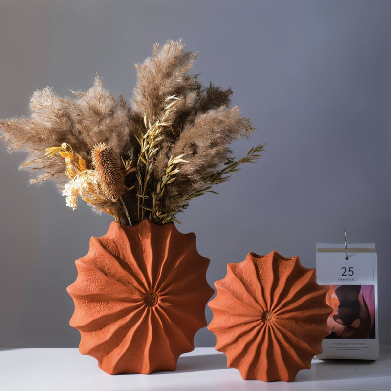 GeoBloom – Decorative Flower Vase with Round Geometric Pleated Design