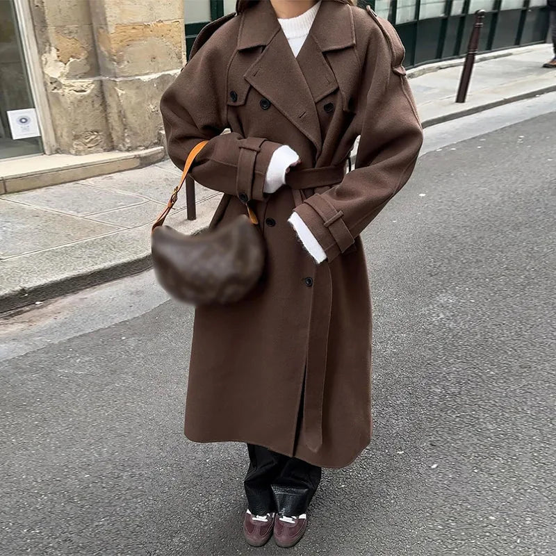 Women Long Coat With Notched Collar