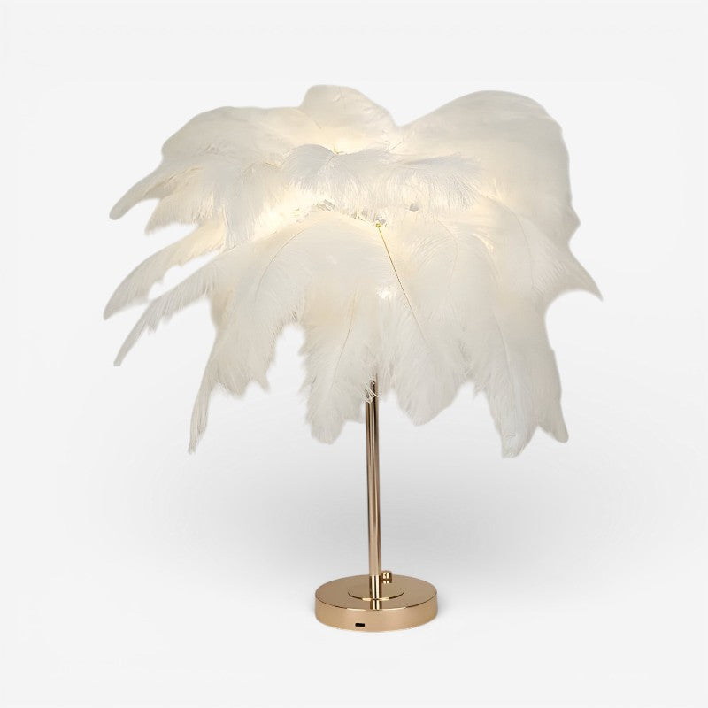 LumaNest – Table Lamp with Round Base and Feather Detail