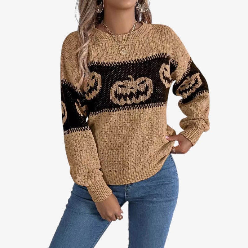 Women's Halloween Pumpkin Design Sweater