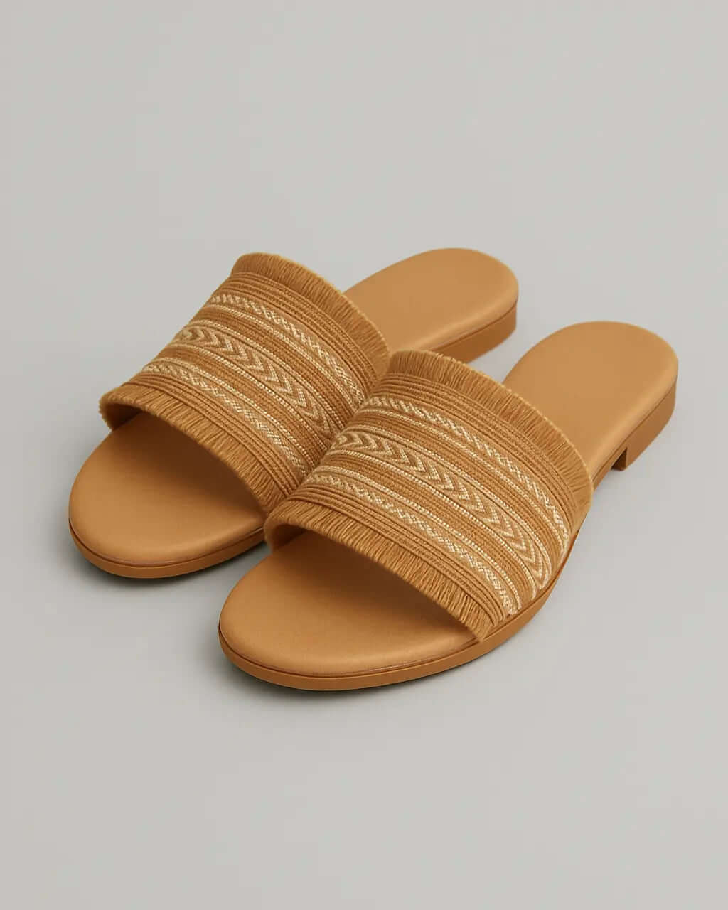 Linnen Pantoffels Met Boho Geïnspireerd Design En Gewatteerd Voetbed-Shoes-Velani-Bruin-36-Velani