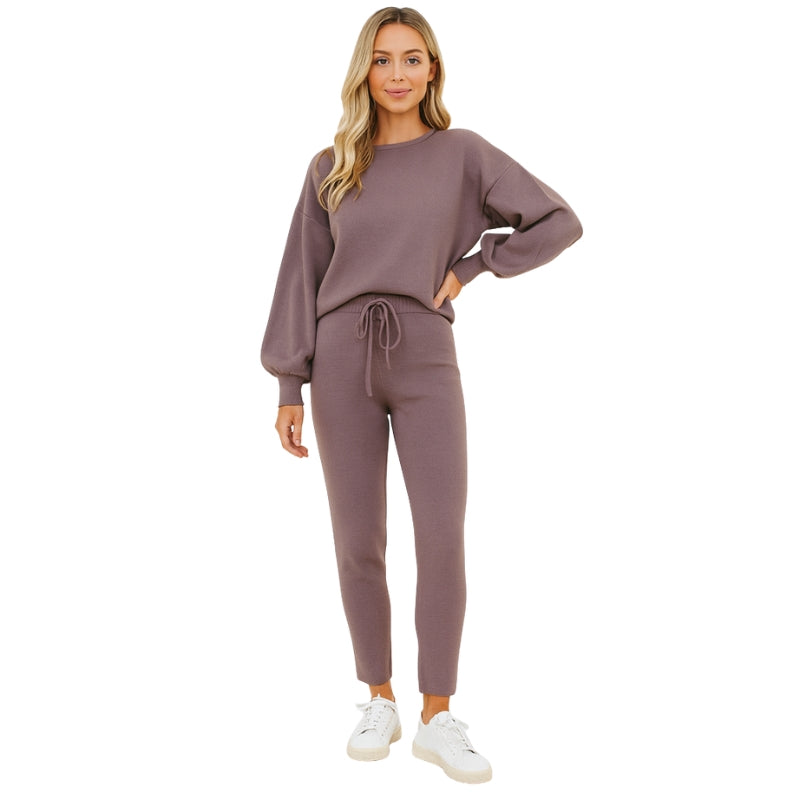 Elke – Tweedelige Set met Lange Mouwen Sweater en Broek met Trekkoord Velani