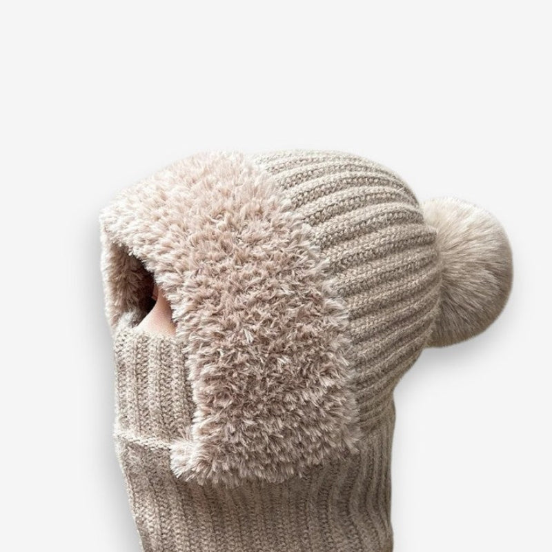 Emma – Round Faux Fur Hat with Scarf Mask Design