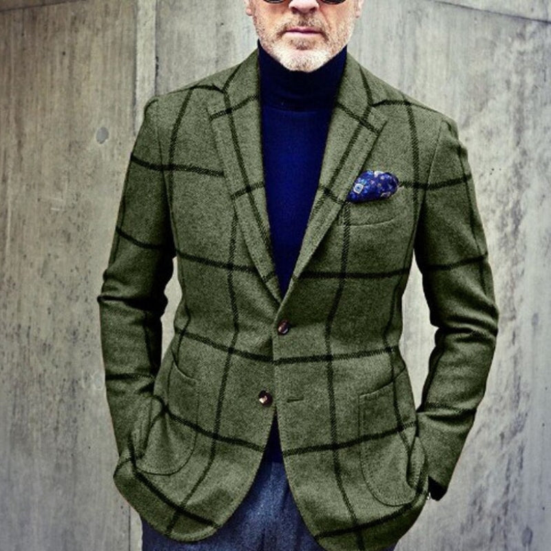 Brian – Long Sleeve Jacket with Down Collar and Plaid Design