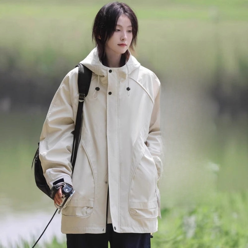 Penny – Long Sleeve Coat with Zipper Pocket and Hoodie