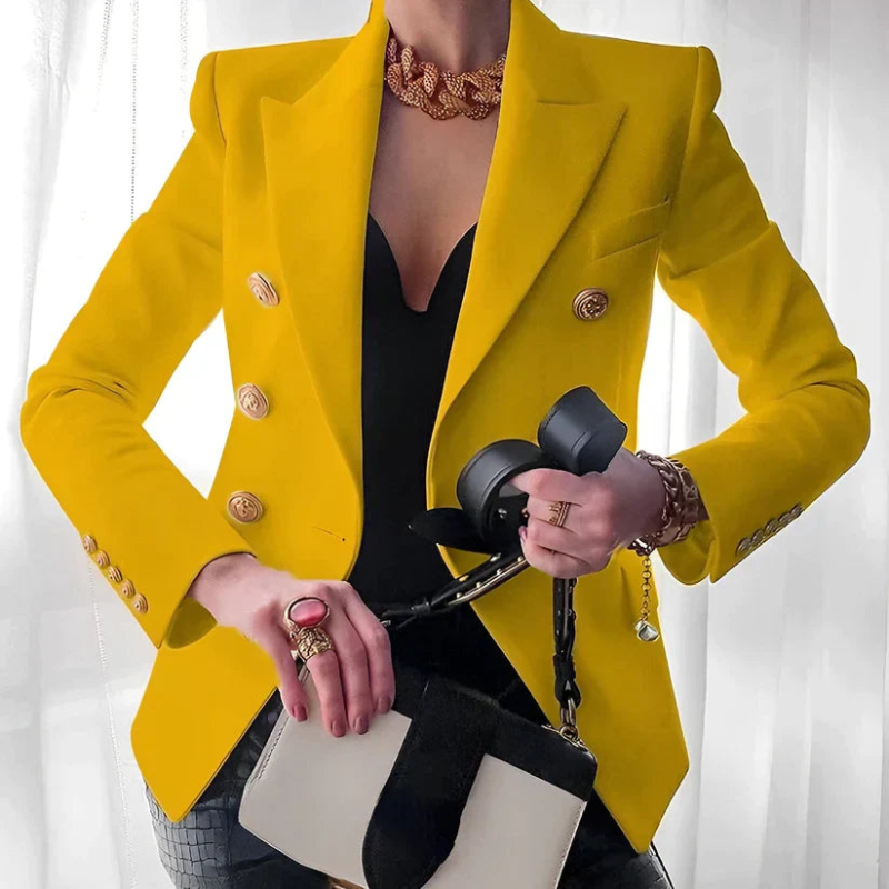 Women Structured Shoulder Blazer with Button Closure