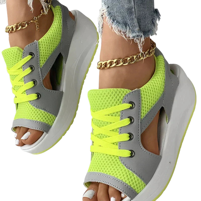 Lucia – Platte Peep Toe Sandalen met Contrasterende Veters en Muffin Ontwerp Velani