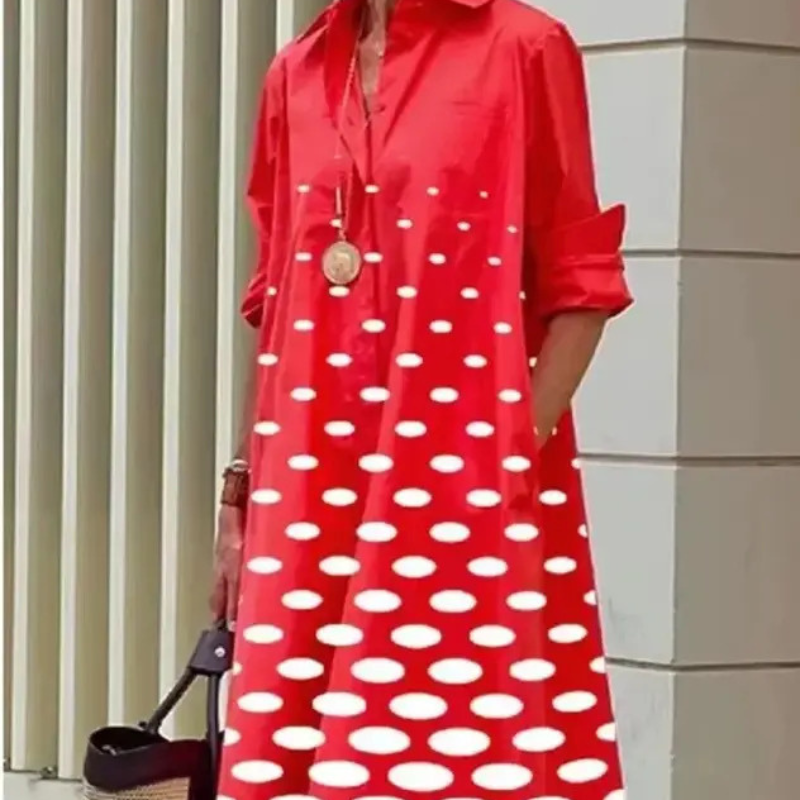 Donna – Midi-jurk met lange mouwen en klassiek polkadotontwerp Velani