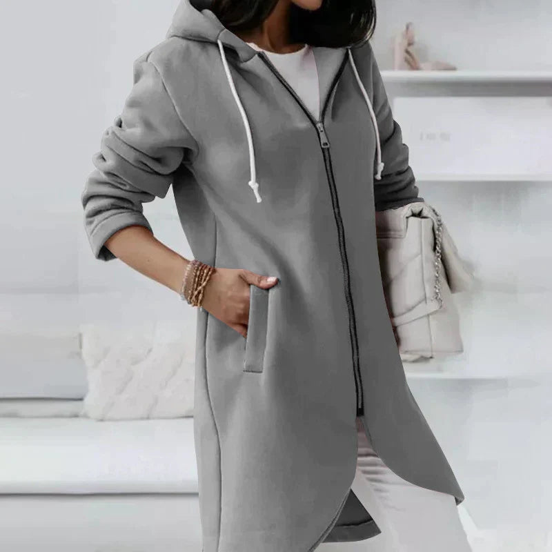 Mia – Long Sleeve Hoodie With Zipper Closure