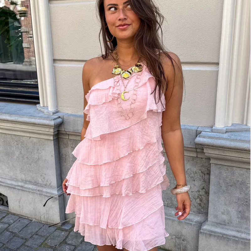 Asymmetrical Mini Dress with Layered Ruffles