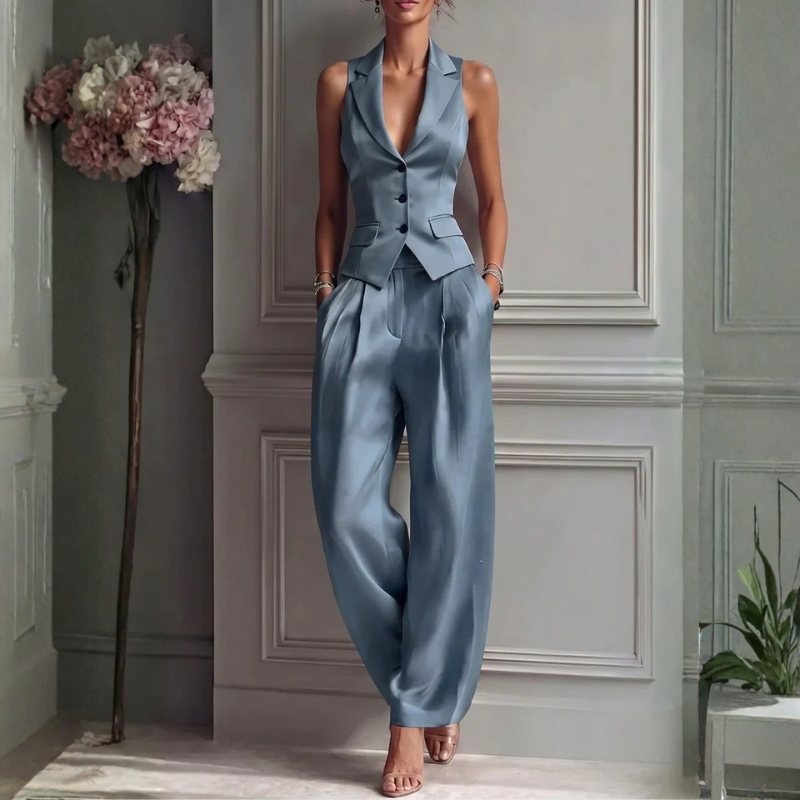 Ladies' Chic Sleeveless Vest and Wide Leg Pants Set