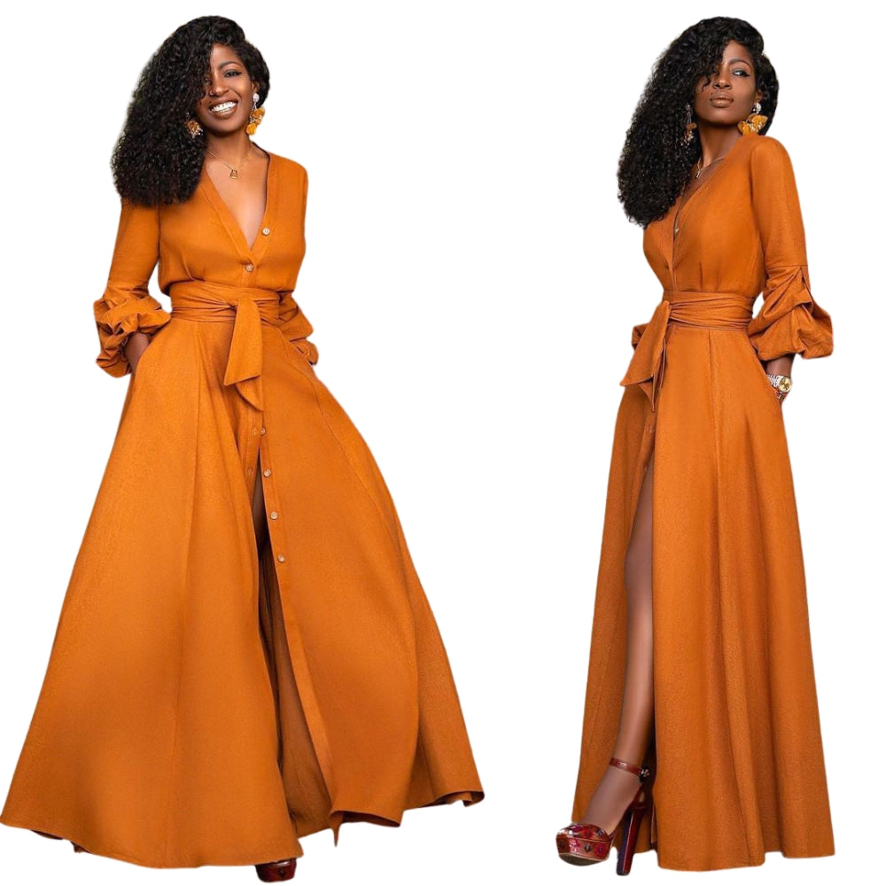 Alette – Jurk met Lange Mouwen V-hals en Wikkelmodel in de Taille Velani