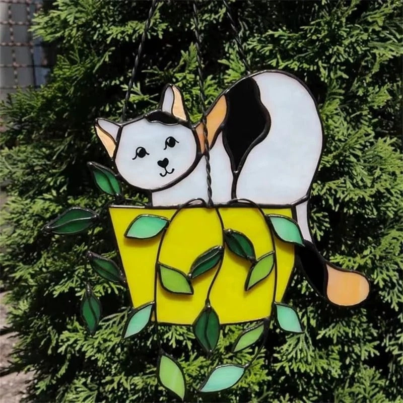 PurrHaven – Hanging Flower Pot with Cat Figure