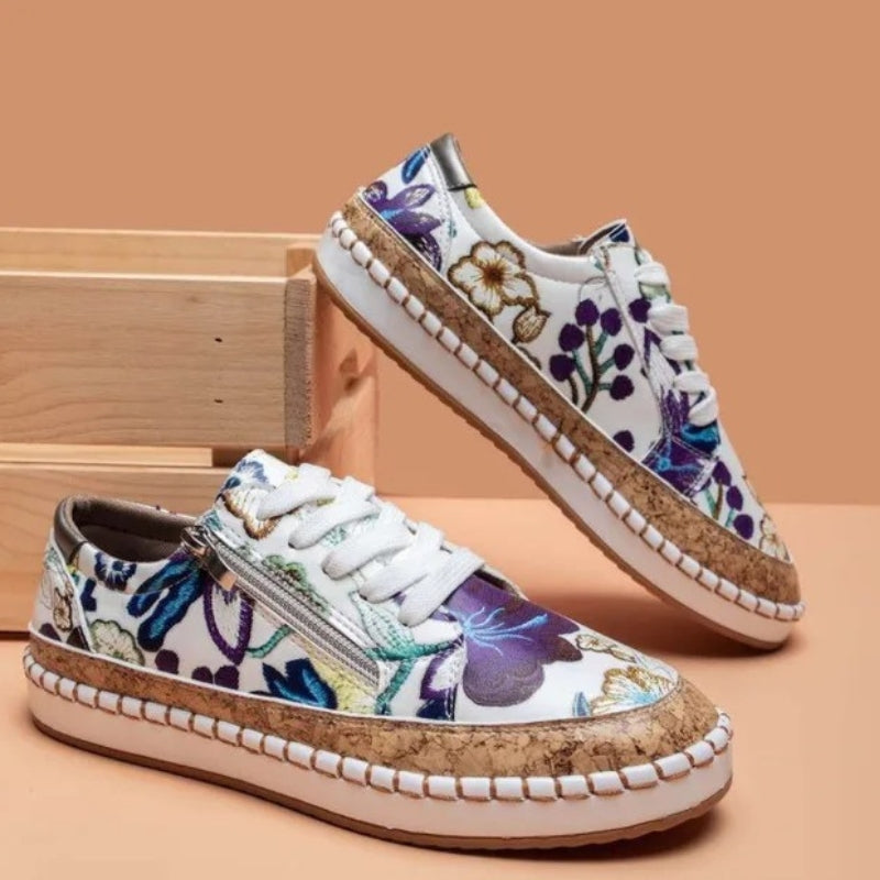 Clara – Floral Printed Loafers With Adjustable Laces Design