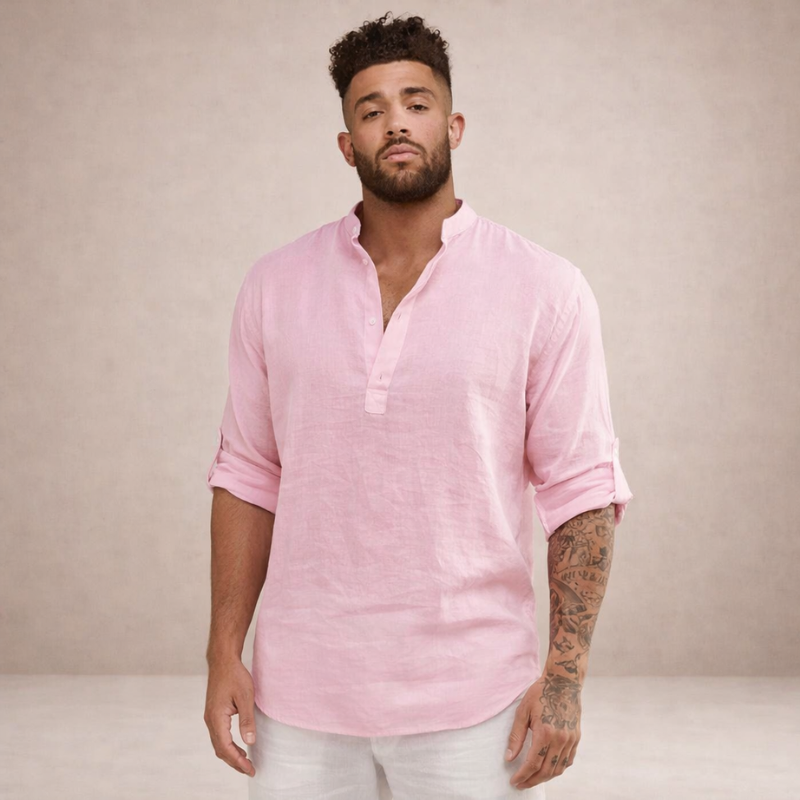Men's Long Sleeve Shirt with Stand Collar