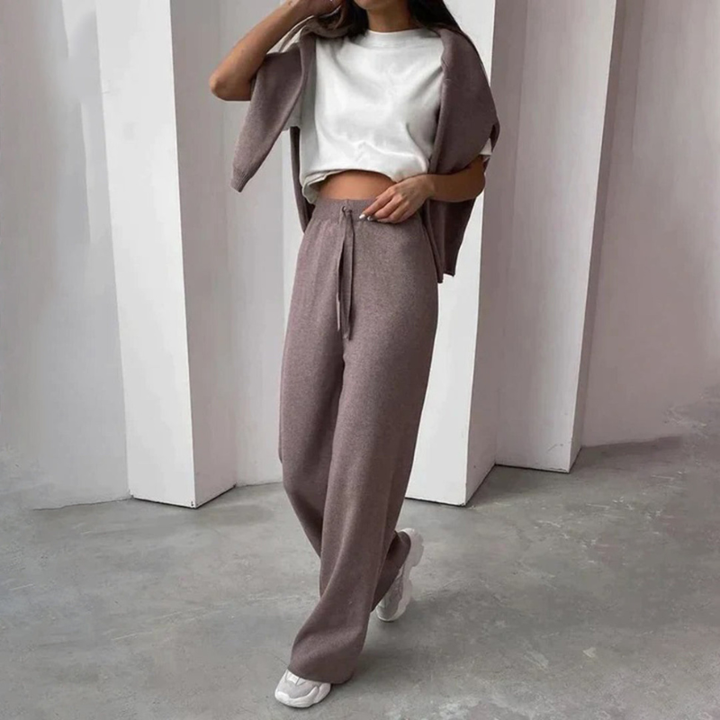 Women Two Piece Set Turtleneck Top & Matching Pants Relaxed Fi