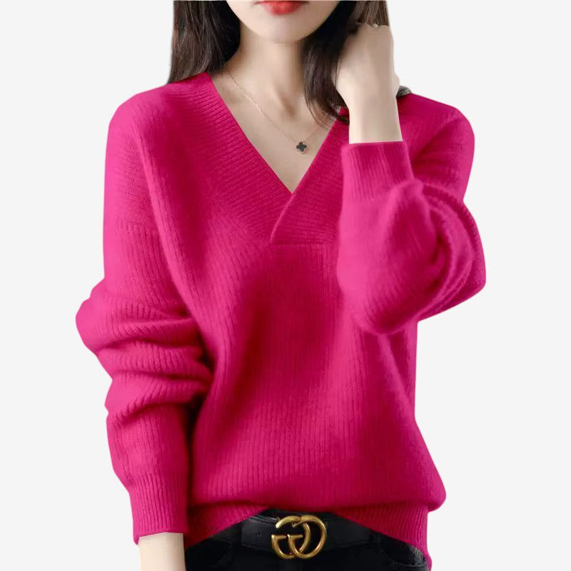 Chic Women's V Neck Ribbed Sweater