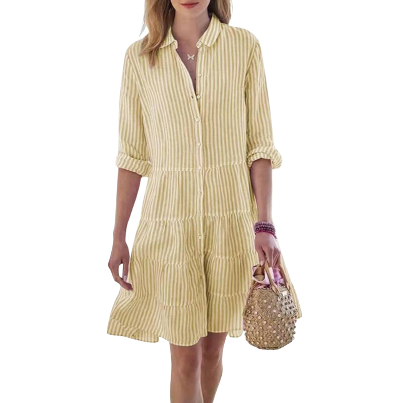 Greta – Gestreepte Jurk met Lange Mouwen en Omslagkraag Velani