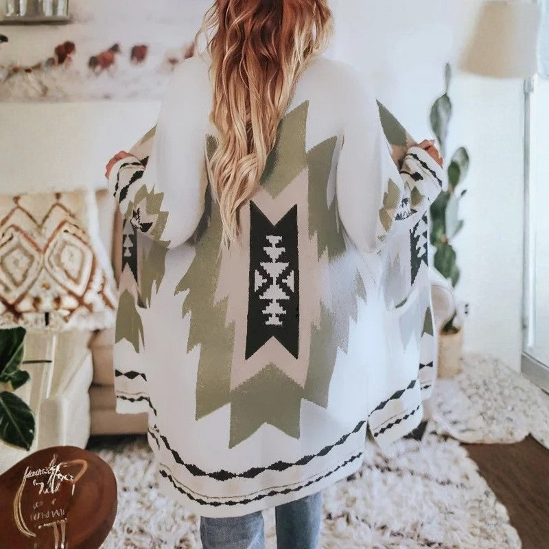 Ava – Long Sleeve Cardigan with Geometric Detailing