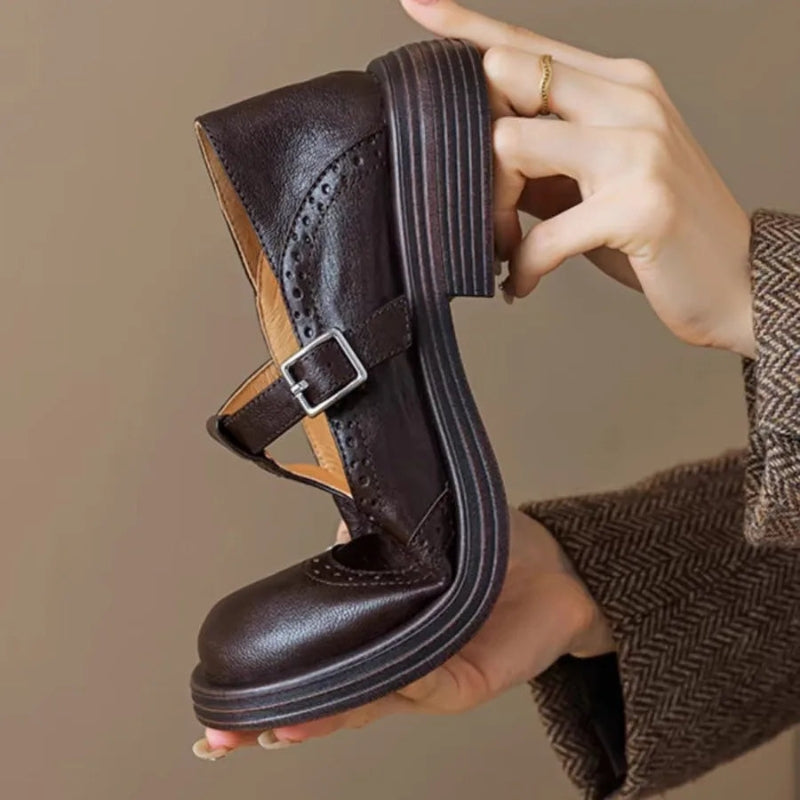Women’s Round Toe Buckle Strap Shoes Grip Sole