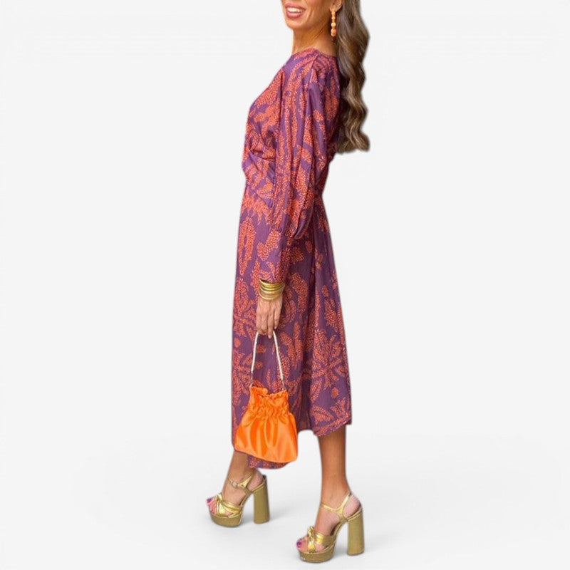 Women’s Floral Print Maxi Dress V-Neck Long Sleeve